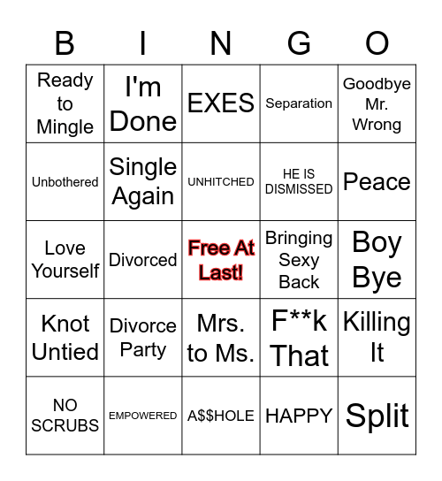 Jessica's Divorce Bingo Card