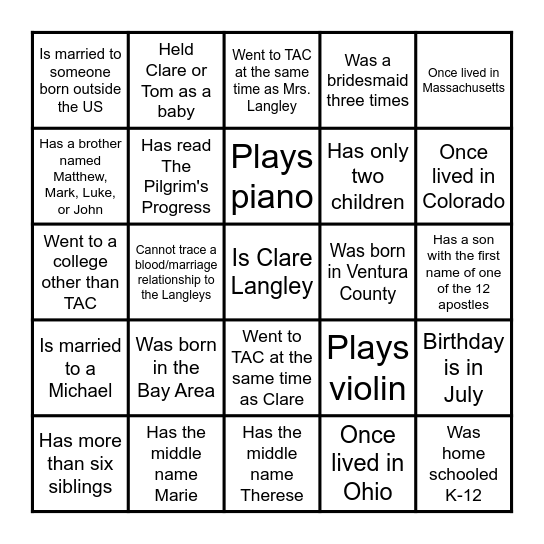 Find someone who... Bingo Card