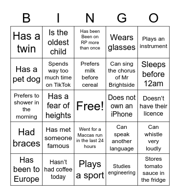 Get To Know Me Bingo Card