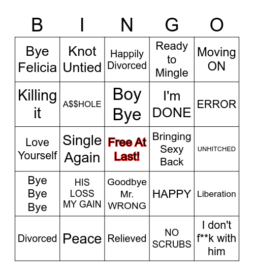 Jessica's Divorce Bingo Card