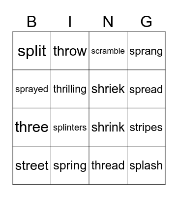 Three-Letter Blends Bingo Card