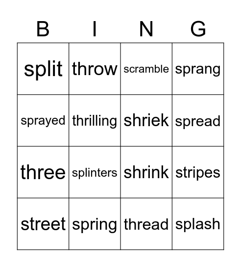 Three-Letter Blends Bingo Card