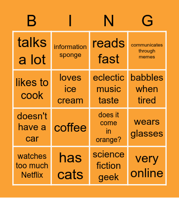 About Me Bingo Card