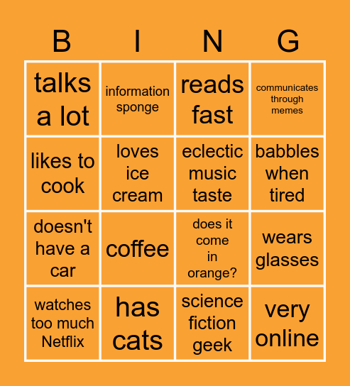 About Me Bingo Card