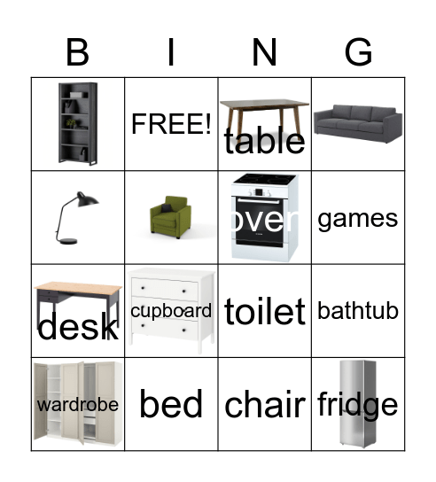 Furniture Bingo Card