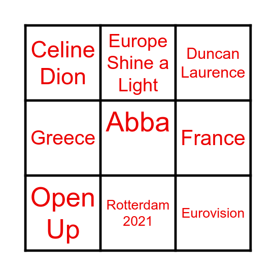 Eurovision Bingo Card