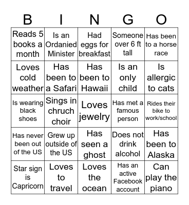 Icebreaker Bingo Card