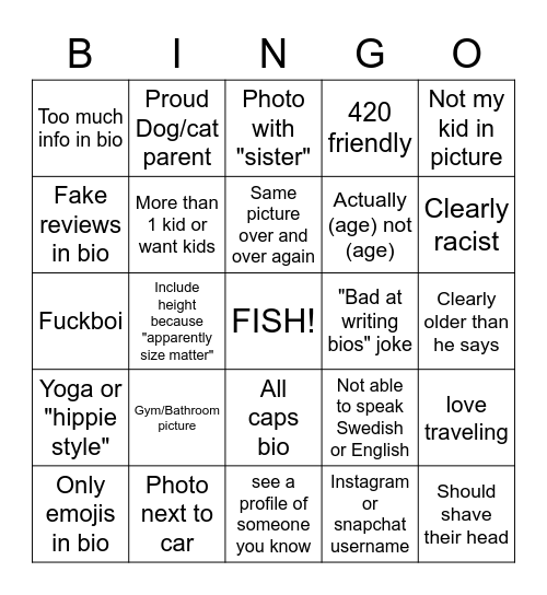 Ocea's dating app bingo Card