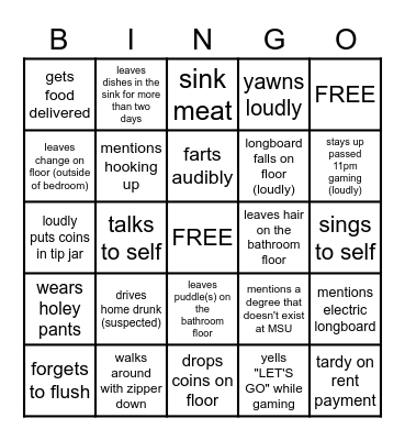 BEST ROOMMATE EVER BINGO Card