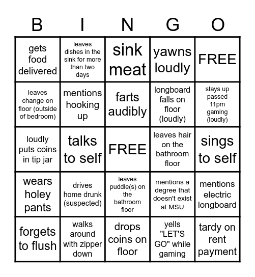 BEST ROOMMATE EVER BINGO Card