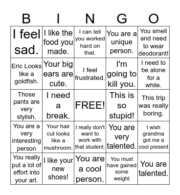 Social Filter Bingo Card