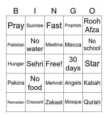 Eid Mubarak 2021 Bingo Card