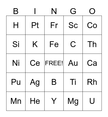 Science Bingo Card