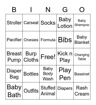 Baby Shower Bingo Card