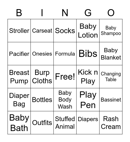 Baby Shower Bingo Card