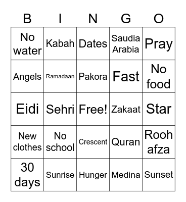 Eid Mubarak 2021 Bingo Card