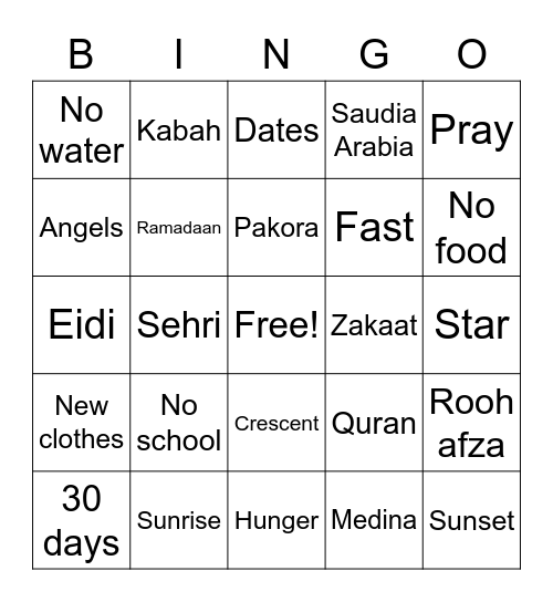 Eid Mubarak 2021 Bingo Card