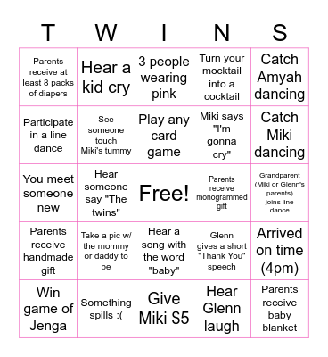Baby Shower Bingo! Bingo Card