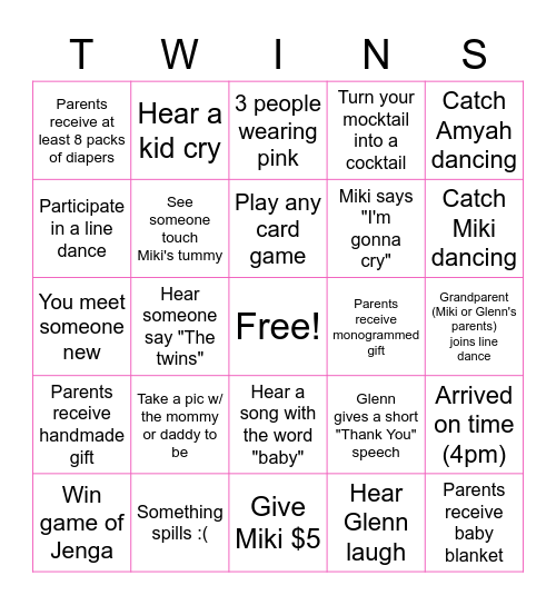 Baby Shower Bingo! Bingo Card