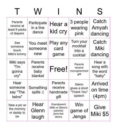 Baby Shower Bingo! Bingo Card