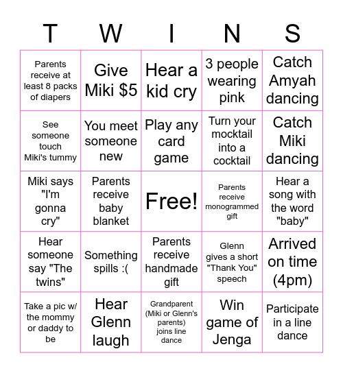 Baby Shower Bingo! Bingo Card