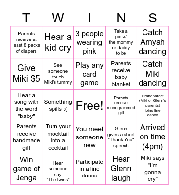 Baby Shower Bingo! Bingo Card