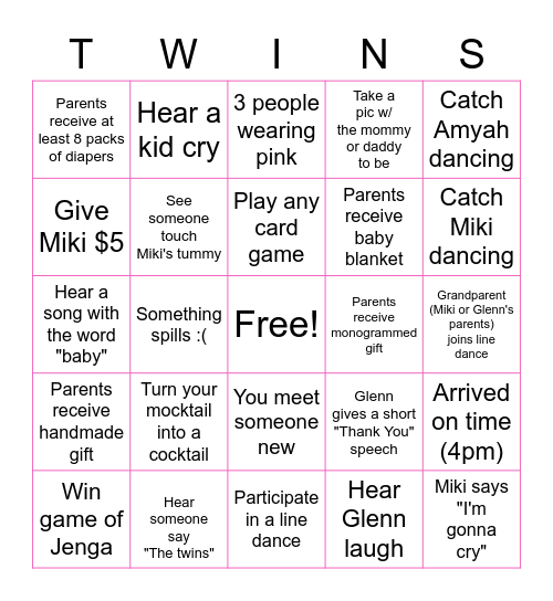 Baby Shower Bingo! Bingo Card