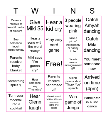 Baby Shower Bingo! Bingo Card