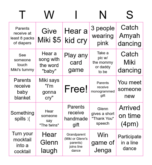 Baby Shower Bingo! Bingo Card