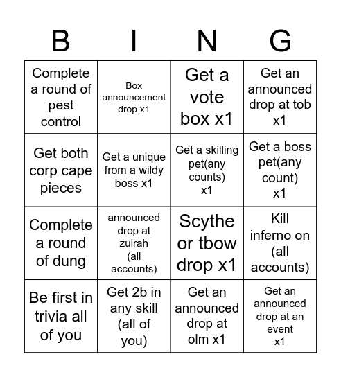 Simplicity Bingo Card