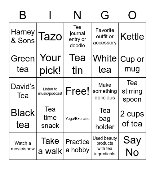 Teas Always the Season Bingo Card