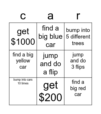 car Bingo Card