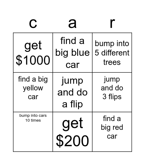 car Bingo Card