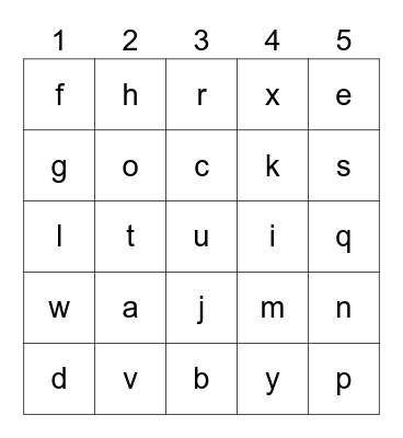 alphabet Bingo Card