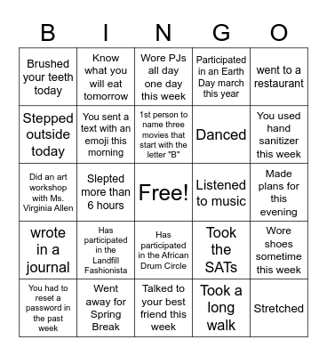 SIUC Bingo Card