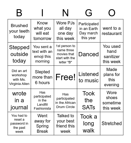 SIUC Bingo Card