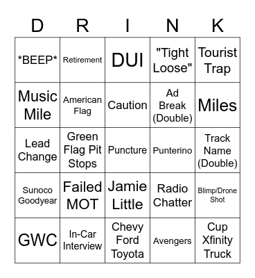 NASCAR Bingo Card