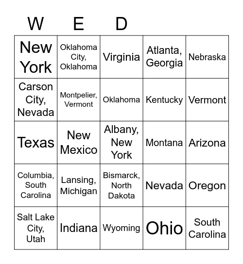 THE UNITED STATES Bingo Card