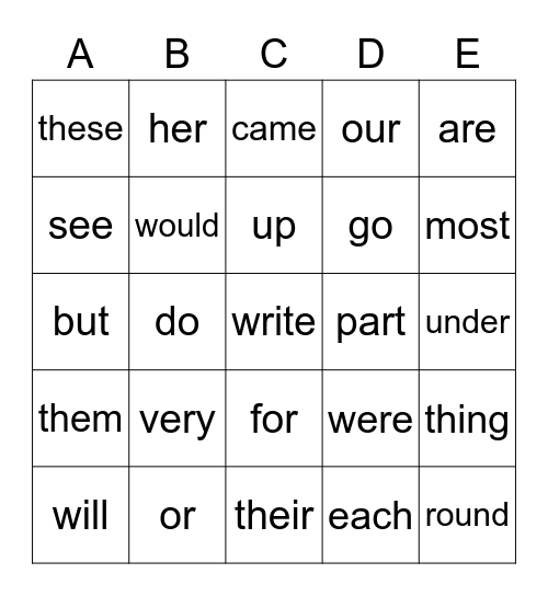 COMMON WORDS 2023 Bingo Card