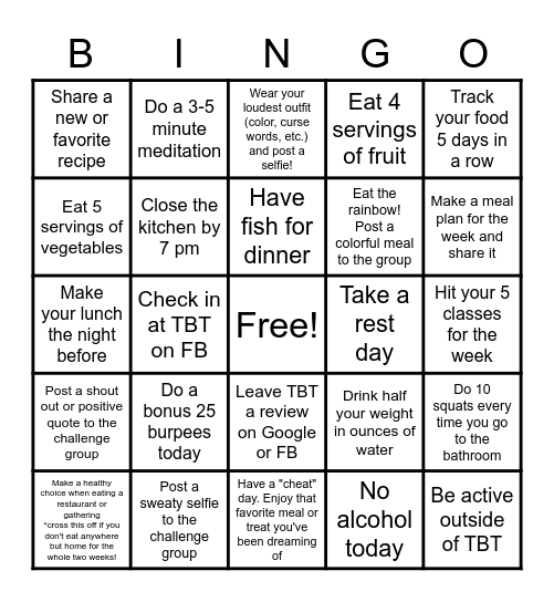 TBT 5 for 5 Challenge Bingo Card