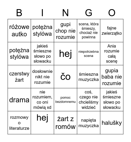 Slovak vibes Bingo Card