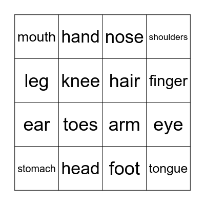 Body Part Bingo Card