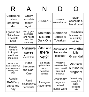 The End of Wheel of Time Bingo Card