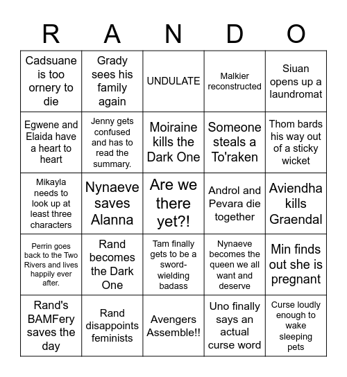 The End of Wheel of Time Bingo Card