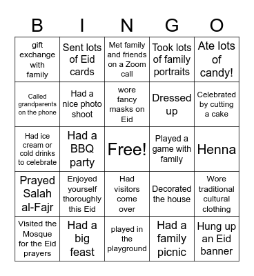 THE COV- EID BINGO Card