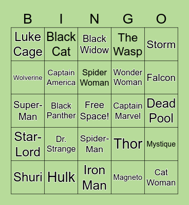 Super Heroes! Bingo Card