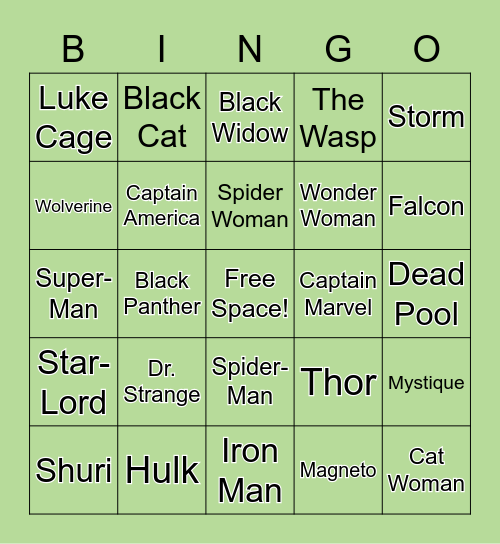 Super Heroes! Bingo Card