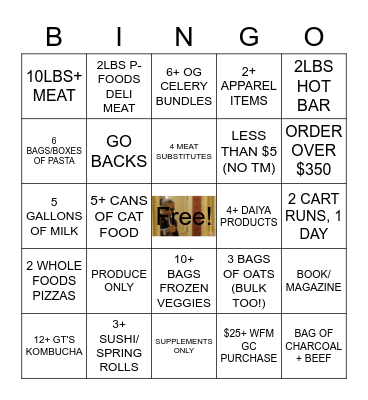 CASHIER BINGO Card