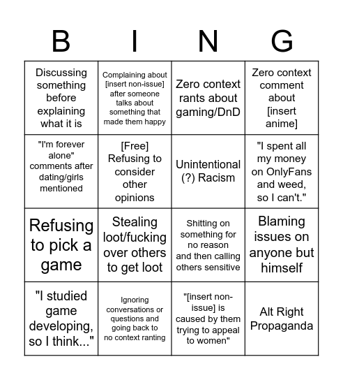 Eric Bingo! Bingo Card