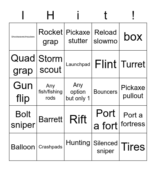 Fortnit Bingo Card